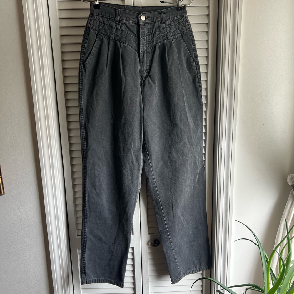 Vintage rare distressed black denim Rockies pleated trousers